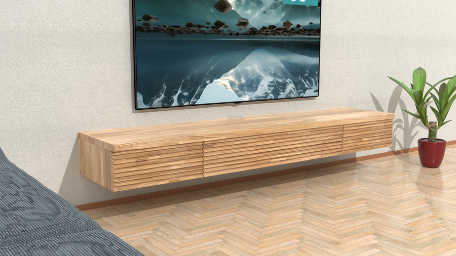 タモ集成材の壁掛けタイプ手作りテレビ台 ローマ T30 引出し3杯 幅180cm - 詳細写真10
