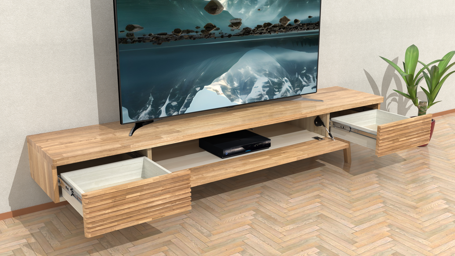 タモ集成材の背板付き手作りテレビ台 ローマ T30 引出し3杯 幅200cm - 詳細写真11
