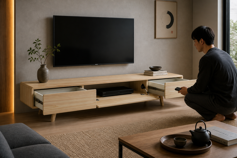 桧無垢材の手作りテレビ台 ミラノ T20 引出し3杯 幅200cm - 詳細写真3